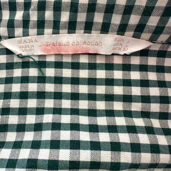 Zara Trafaluc Colection Women's Green White Checked Print Blouse Top Size L - Picture 8 of 11